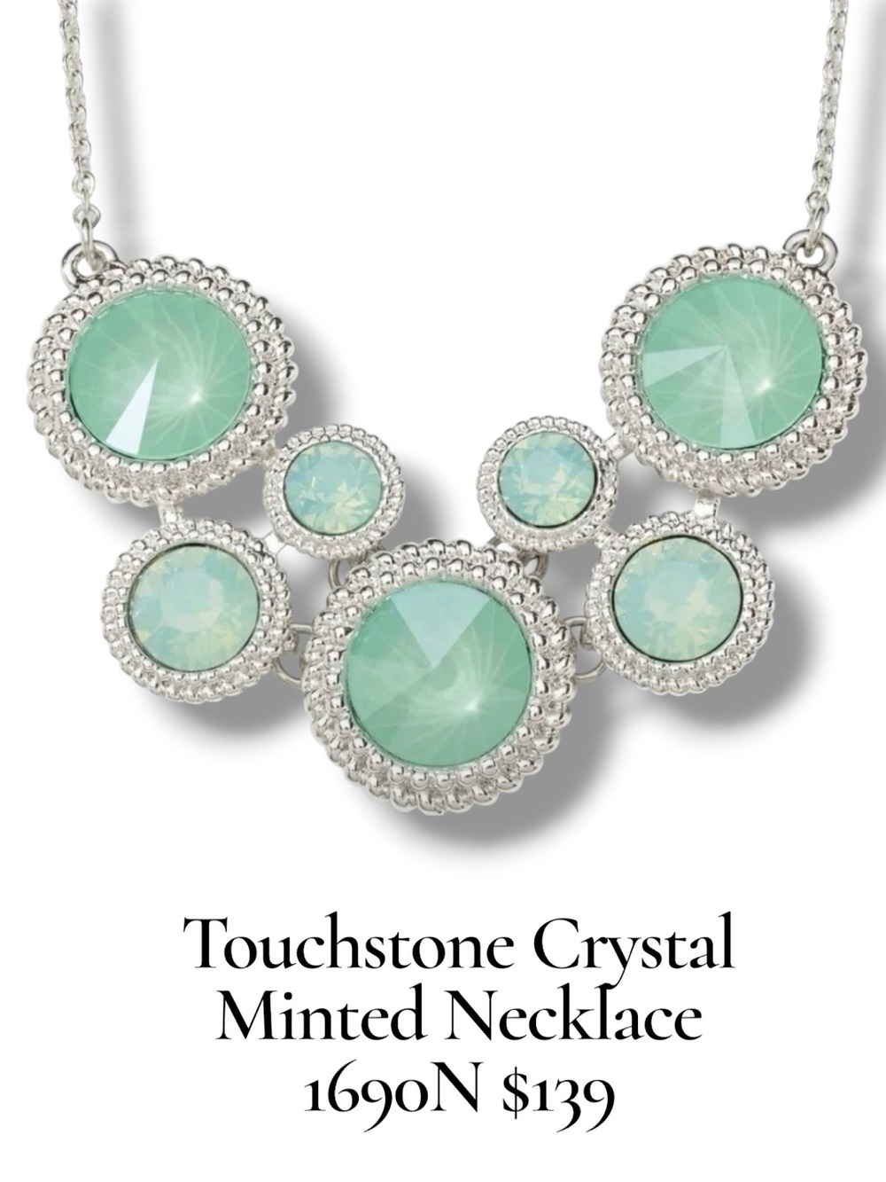Touchstone Crystal Minted Necklace Silvertone Mint Swarovski 1690N